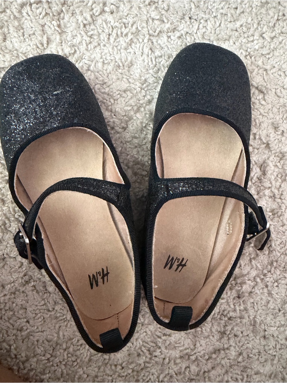 H&M Black Glitter Mary Jane Flats with Buckle Strap
